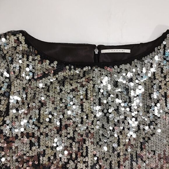 T Tahari Black Organza Sequined Special Occasion Dress Size 10 - Picture 9 of 10